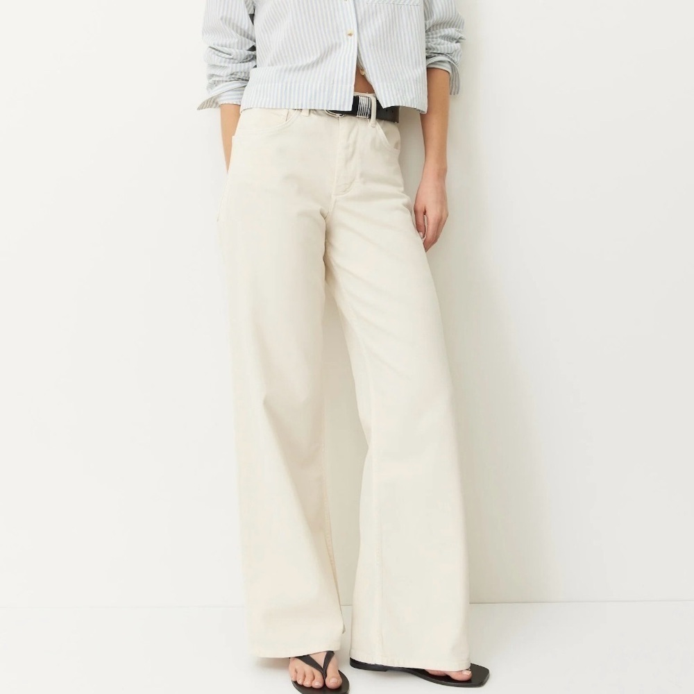 Marine Layer Charlie Wide Leg Pants Size 14 Ecru